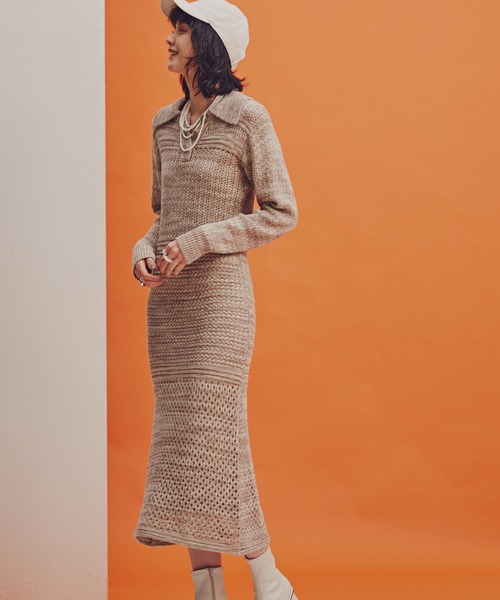 N.(N. Natural Beauty Basic)(エヌエヌナチュラルビューティーベーシック)の「◆MIXニットワンピース(ワンピース・レディース・ベージュ/オレンジ・MEDIUM)」の2枚目の写真