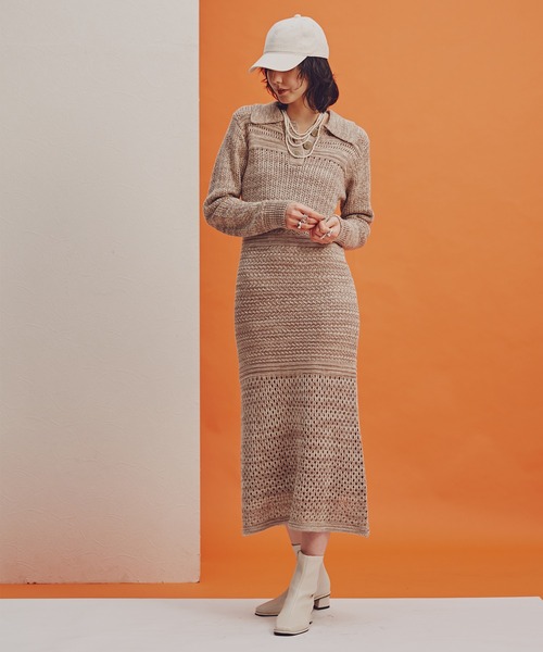 N.(N. Natural Beauty Basic)(エヌエヌナチュラルビューティーベーシック)の「◆MIXニットワンピース(ワンピース・レディース・ベージュ/オレンジ・MEDIUM)」の3枚目の写真