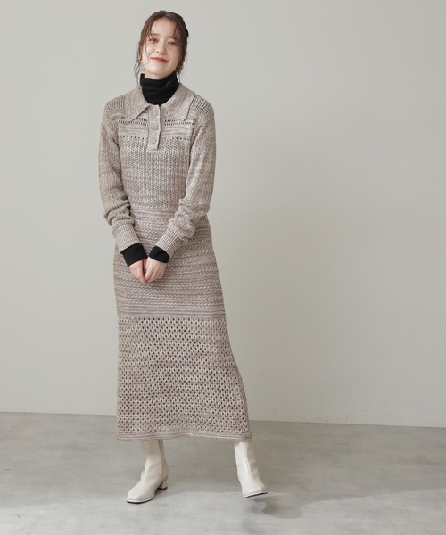 N.(N. Natural Beauty Basic)(エヌエヌナチュラルビューティーベーシック)の「◆MIXニットワンピース(ワンピース・レディース・ベージュ/オレンジ・MEDIUM)」の9枚目の写真