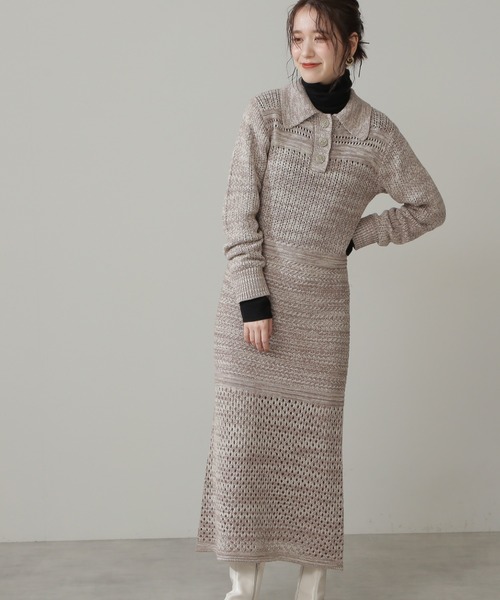 N.(N. Natural Beauty Basic)(エヌエヌナチュラルビューティーベーシック)の「◆MIXニットワンピース(ワンピース・レディース・ベージュ/オレンジ・MEDIUM)」の7枚目の写真