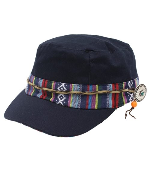 チチカカ（チチカカ）の「コンチョ付きエスニテープワークキャップ（キャップ・レディース・ベージュ/ネイビー/ブラック・FREE）」の3枚目の写真