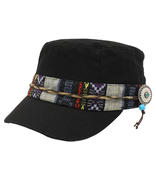 チチカカ（チチカカ）の「コンチョ付きエスニテープワークキャップ（キャップ・レディース・ベージュ/ネイビー/ブラック・FREE）」の2枚目の写真