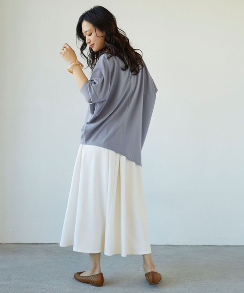 NICOLE white（ニコルホワイト）の「カットカルゼ フレアスカート ロング丈（スカート・レディース・グリーン/オフホワイト/ネイビー・FREE）」の9枚目の写真