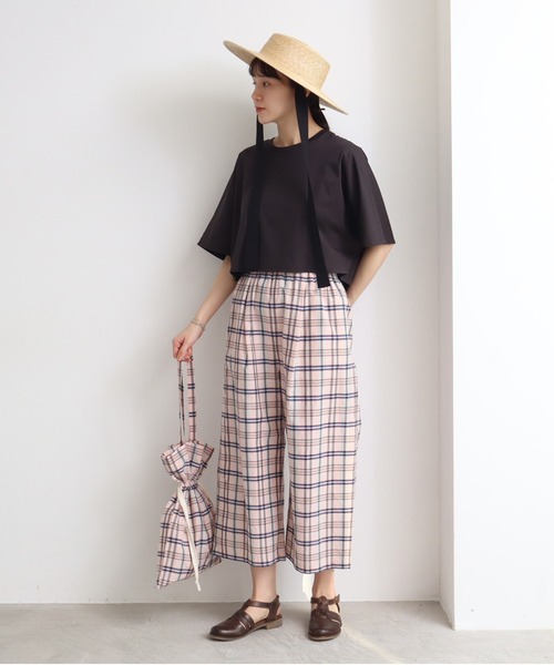 yuni(ユニ )の「コットンキュプラ check cropped wide pants(その他パンツ・レディース・ブラウン/ピンク・FREE)」の13枚目の写真
