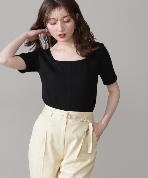 N.（N. Natural Beauty Basic）（エヌエヌナチュラルビューティーベーシック）の「◆スクエアネックコンパクトＴシャツ（Tシャツ/カットソー・レディース・イエロー/ブラック/クリーム・MEDIUM）」の2枚目の写真