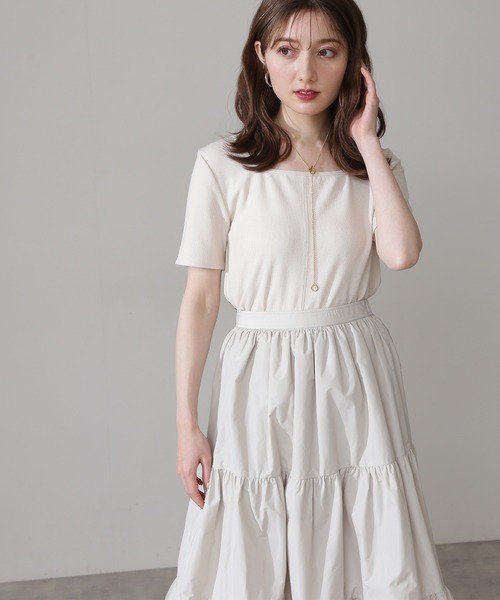 N.（N. Natural Beauty Basic）（エヌエヌナチュラルビューティーベーシック）の「◆スクエアネックコンパクトＴシャツ（Tシャツ/カットソー・レディース・イエロー/ブラック/クリーム・MEDIUM）」の6枚目の写真