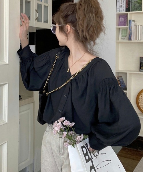 yuue' ( wear )(ユーイ)の「ロングスリーブ オーバーサイズ シャツブラウス(シャツ/ブラウス・レディース・ブラック/ベージュ・FREE)」の14枚目の写真