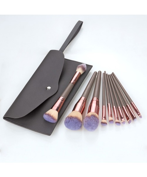 LAC-VERT（ラック・ヴェール）の「ポーチ付きメイクブラシセット【10本】（メイクブラシ・レディース・ブラック/グレー・FREE）」の10枚目の写真