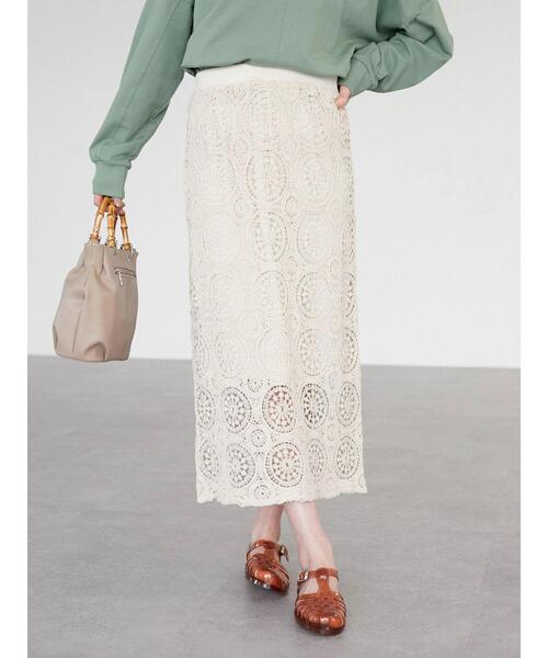 Green　Parks（グリーンパークス）の「クロシェレーススカート（スカート・レディース・ベージュ・FREE）」の8枚目の写真