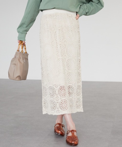 Green　Parks（グリーンパークス）の「クロシェレーススカート（スカート・レディース・ベージュ・FREE）」の16枚目の写真