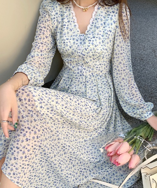 ABYS（アビス）の「花柄シフォンロングワンピース（ワンピース・レディース・ブルー/パープル・SMALL/MEDIUM/LARGE）」の10枚目の写真