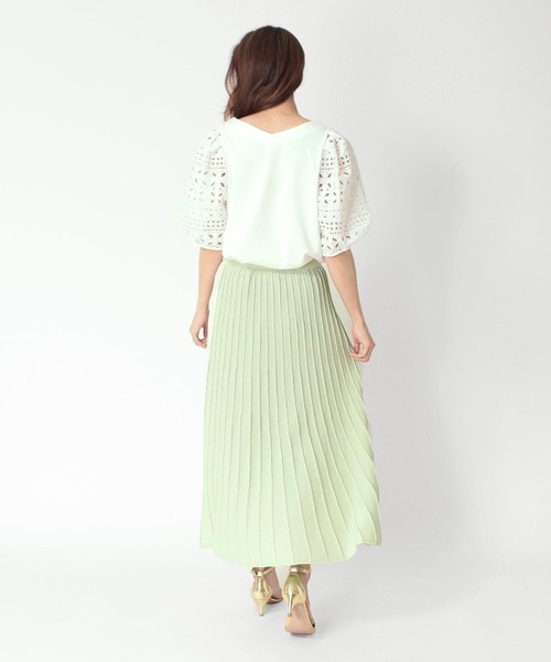 Jines（ジネス）の「バイカラーニットプリーツスカート（スカート・レディース・ミント/ブルー・FREE）」の4枚目の写真