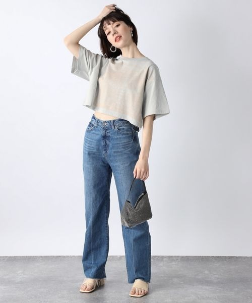 JEANASIS(ジーナシス)の「スラブアートロゴショートプリントT/281530(Tシャツ/カットソー・レディース・ライトグレー/ブラック/オフホワイト・FREE)」の4枚目の写真