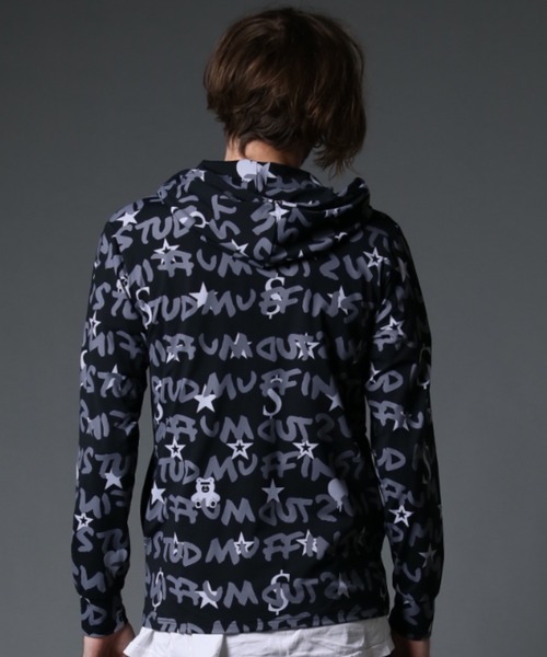 STUD MUFFIN（スタッドマフィン）の「STUD MUFFIN/スタッドマフィン/GRAFGRAM柄ナイロンストレッチ ラッシュパーカー（ラッシュガード・メンズ・ホワイト/ブラック・4/3/2）」の9枚目の写真