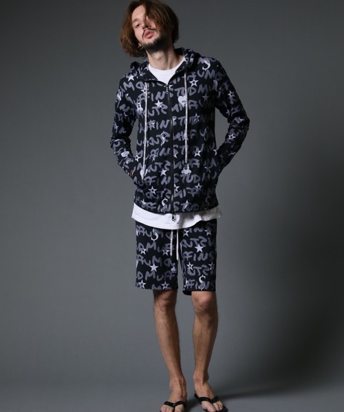 STUD MUFFIN（スタッドマフィン）の「STUD MUFFIN/スタッドマフィン/GRAFGRAM柄ナイロンストレッチ ラッシュパーカー（ラッシュガード・メンズ・ホワイト/ブラック・4/3/2）」の10枚目の写真