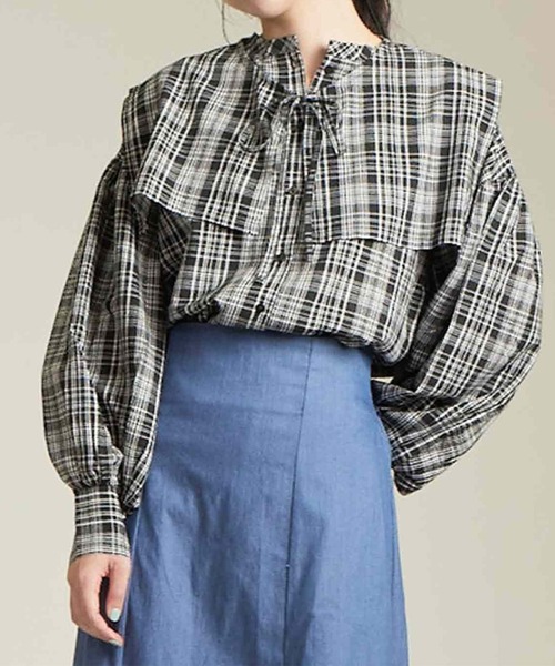 solleim(ソルレム)の「ビックカラーチェックシャツ(シャツ/ブラウス・レディース・ブラック/オフホワイト・M)」の6枚目の写真