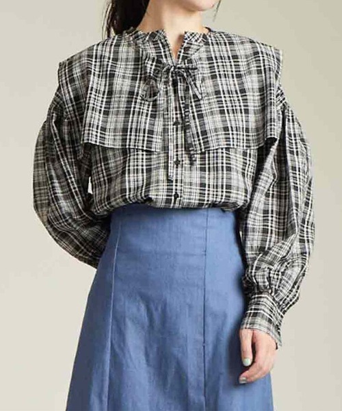 solleim(ソルレム)の「ビックカラーチェックシャツ(シャツ/ブラウス・レディース・ブラック/オフホワイト・M)」の5枚目の写真