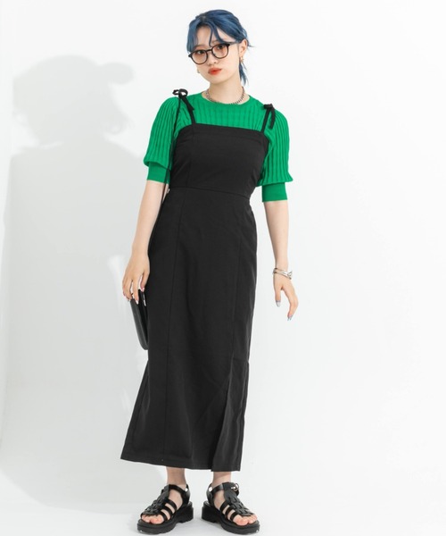 nemne store(ネンネストア)の「スリット入りリボンキャミワンピース(ワンピース・レディース・ブラック/アイボリー・フリー)」の9枚目の写真