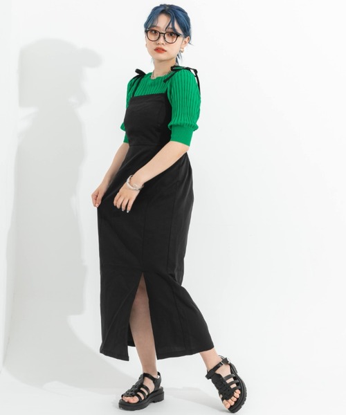 nemne store(ネンネストア)の「スリット入りリボンキャミワンピース(ワンピース・レディース・ブラック/アイボリー・フリー)」の10枚目の写真