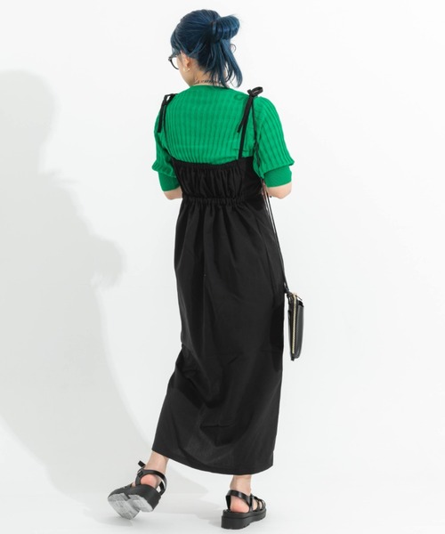 nemne store(ネンネストア)の「スリット入りリボンキャミワンピース(ワンピース・レディース・ブラック/アイボリー・フリー)」の11枚目の写真