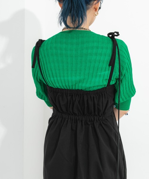 nemne store(ネンネストア)の「スリット入りリボンキャミワンピース(ワンピース・レディース・ブラック/アイボリー・フリー)」の15枚目の写真