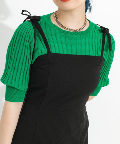 nemne store(ネンネストア)の「スリット入りリボンキャミワンピース(ワンピース・レディース・ブラック/アイボリー・フリー)」の16枚目の写真