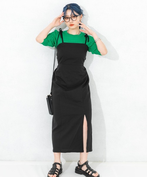 nemne store(ネンネストア)の「スリット入りリボンキャミワンピース(ワンピース・レディース・ブラック/アイボリー・フリー)」の12枚目の写真