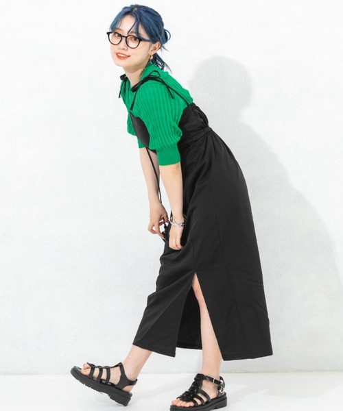 nemne store(ネンネストア)の「スリット入りリボンキャミワンピース(ワンピース・レディース・ブラック/アイボリー・フリー)」の13枚目の写真
