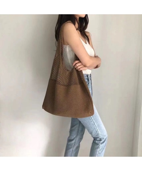 SpRay(スプレイ)の「ニットマルシェバッグ(トートバッグ・レディース・ホワイト/ブラック/ベージュ/ブラウン/グレー/イエロー/ブルー/ライトグリーン/モカ・FREE)」の14枚目の写真