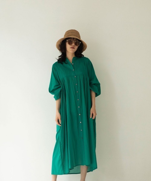 marjour(マージュール)の「SHEER COTTON PINTUCK ONEPIECE(シャツワンピース・レディース・グリーン・M)」の14枚目の写真