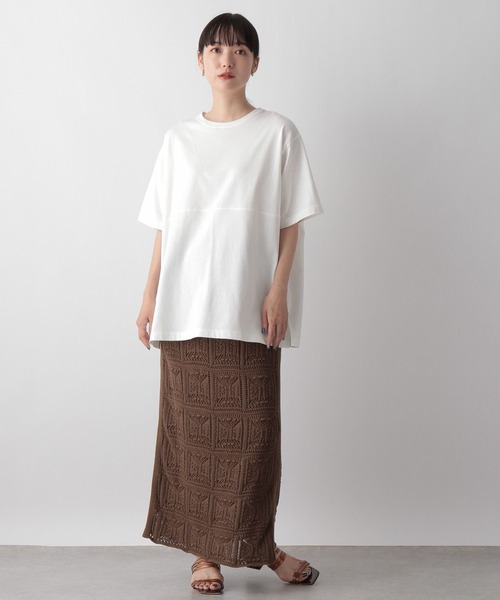 LOWRYS FARM（ローリーズファーム）の「キリカエユルＴシャツ　352427（Tシャツ/カットソー・レディース・オフホワイト/チャコールグレー/ブラウン/アイボリー・FREE）」の5枚目の写真