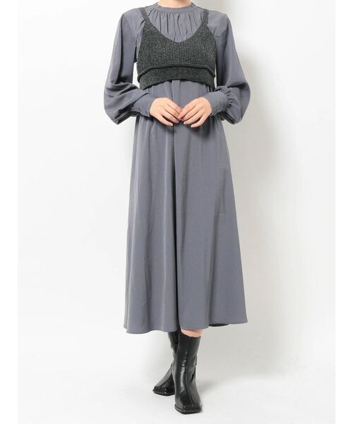 MURUA(ムルーア)の「ニットビスチェセットギャザーワンピース【セットアイテム】【2way】(ワンピース・レディース・グレー/ブラック・FREE)」の4枚目の写真