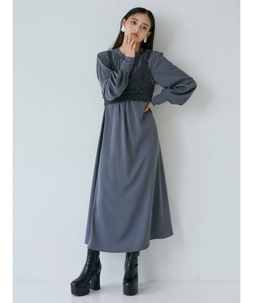 MURUA(ムルーア)の「ニットビスチェセットギャザーワンピース【セットアイテム】【2way】(ワンピース・レディース・グレー/ブラック・FREE)」の5枚目の写真