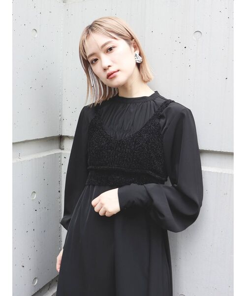 MURUA(ムルーア)の「ニットビスチェセットギャザーワンピース【セットアイテム】【2way】(ワンピース・レディース・グレー/ブラック・FREE)」の6枚目の写真