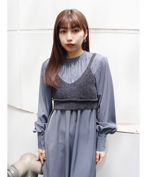 MURUA(ムルーア)の「ニットビスチェセットギャザーワンピース【セットアイテム】【2way】(ワンピース・レディース・グレー/ブラック・FREE)」の9枚目の写真