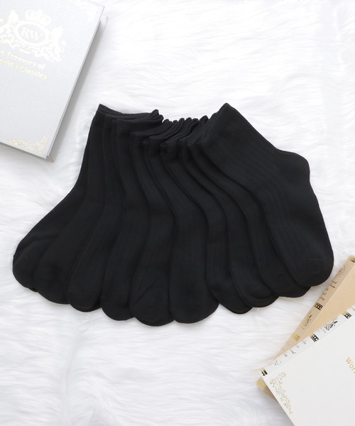 Lace Ladies（レースレディース）の「【10色組】 ショートリブソックスセット（ソックス/靴下・レディース・ブラック/マルチ・FREE）」の2枚目の写真