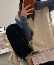 Vネックニットジャカードベスト