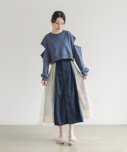 idem(イデム)の「side tulle skirt/サイドチュールプリーツスカート(スカート・レディース・アイボリー/ネイビー・FREE)」の2枚目の写真