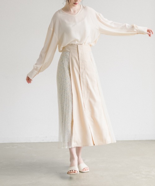 idem(イデム)の「side tulle skirt/サイドチュールプリーツスカート(スカート・レディース・アイボリー/ネイビー・FREE)」の4枚目の写真