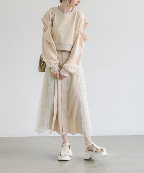 idem(イデム)の「side tulle skirt/サイドチュールプリーツスカート(スカート・レディース・アイボリー/ネイビー・FREE)」の14枚目の写真