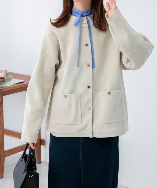 BONLECILL(ボンルシール)の「ジャケットライク オーバーニットカーディガン(カーディガン/ボレロ・レディース・ワイン/アイボリー/ブラック/モスグリーン/ネイビー/イエロー・FREE)」の7枚目の写真