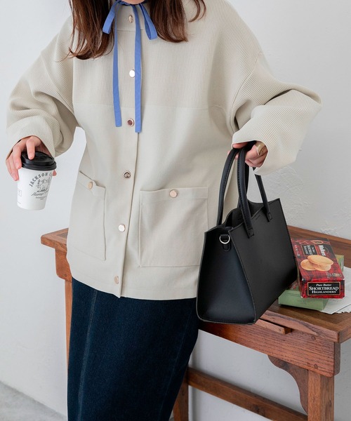 BONLECILL(ボンルシール)の「ジャケットライク オーバーニットカーディガン(カーディガン/ボレロ・レディース・ワイン/アイボリー/ブラック/モスグリーン/ネイビー/イエロー・FREE)」の14枚目の写真