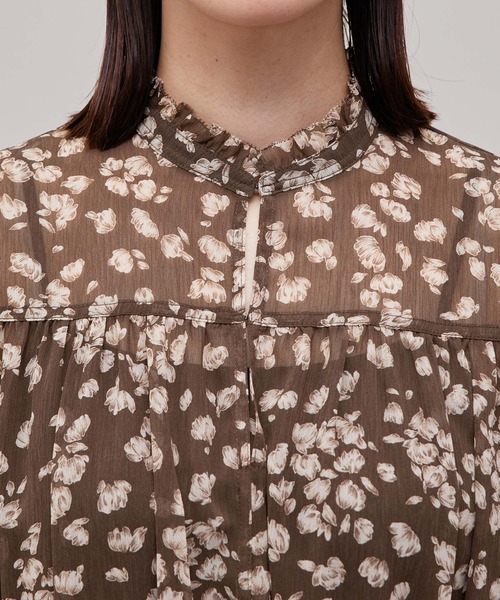 ROPE'（ロペ）の「【秋の新作】楊柳プリント スタンドフリルワンピース（ワンピース・レディース・ホワイト/ダークブラウン・38/36）」の7枚目の写真