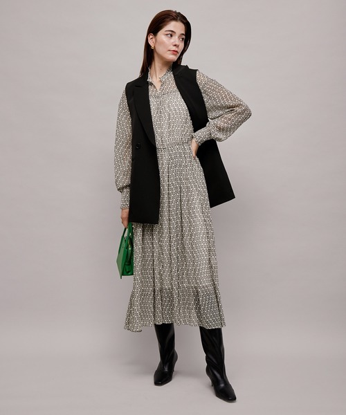 ROPE'（ロペ）の「【秋の新作】楊柳プリント スタンドフリルワンピース（ワンピース・レディース・ホワイト/ダークブラウン・38/36）」の8枚目の写真