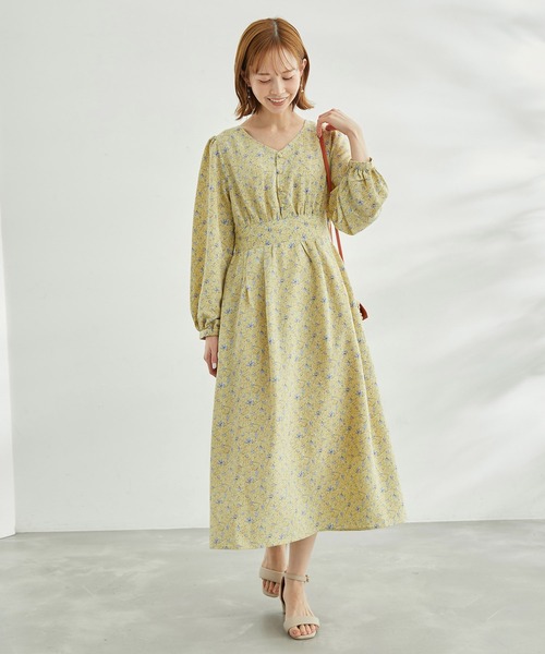 ROPE' PICNIC(ロペピクニック)の「小花柄ハイウエストワンピース(ワンピース・レディース・イエロー/ブラック・38/36)」の7枚目の写真