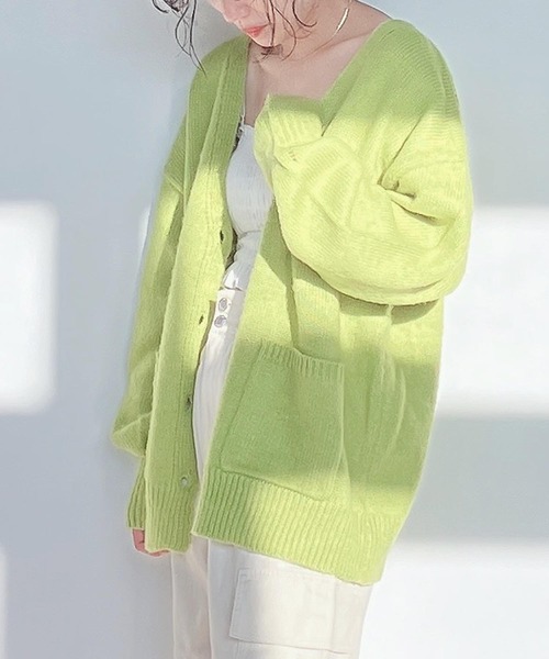 AS KNOW AS plus(アズノゥアズプラス)の「♪モヘアタッチルーズカーディガン(カーディガン/ボレロ・レディース・キナリ/ライトグリーン/ブルー/ピンク/オレンジ・FREE)」の7枚目の写真