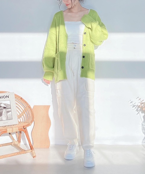 AS KNOW AS plus(アズノゥアズプラス)の「♪モヘアタッチルーズカーディガン(カーディガン/ボレロ・レディース・キナリ/ライトグリーン/ブルー/ピンク/オレンジ・FREE)」の9枚目の写真