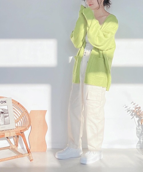 AS KNOW AS plus(アズノゥアズプラス)の「♪モヘアタッチルーズカーディガン(カーディガン/ボレロ・レディース・キナリ/ライトグリーン/ブルー/ピンク/オレンジ・FREE)」の10枚目の写真