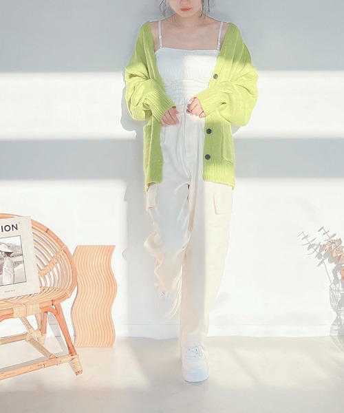 AS KNOW AS plus(アズノゥアズプラス)の「♪モヘアタッチルーズカーディガン(カーディガン/ボレロ・レディース・キナリ/ライトグリーン/ブルー/ピンク/オレンジ・FREE)」の11枚目の写真