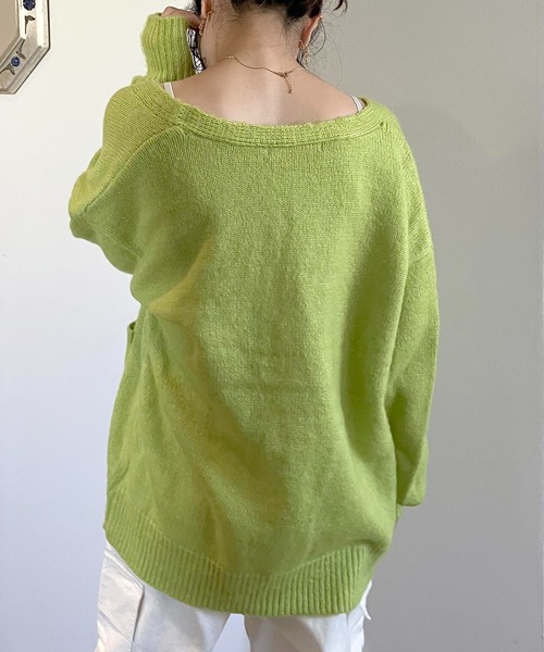 AS KNOW AS plus(アズノゥアズプラス)の「♪モヘアタッチルーズカーディガン(カーディガン/ボレロ・レディース・キナリ/ライトグリーン/ブルー/ピンク/オレンジ・FREE)」の13枚目の写真